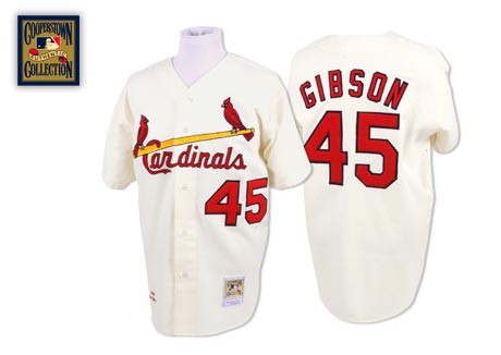 Discounted St. Louis Cardinals 45 Bob Gibson Cream Throwback MLB Jersey